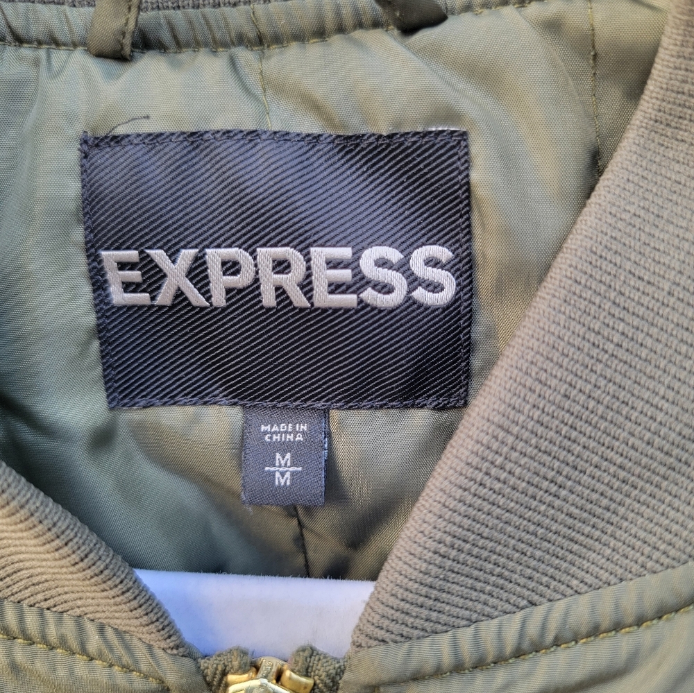 Express Women's Army Green Bomber Jacket - Picture 7 of 8